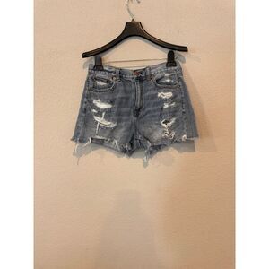 American‎ Eagle Size 4 Ripped High Waisted Frayed Denim Shorts Gray